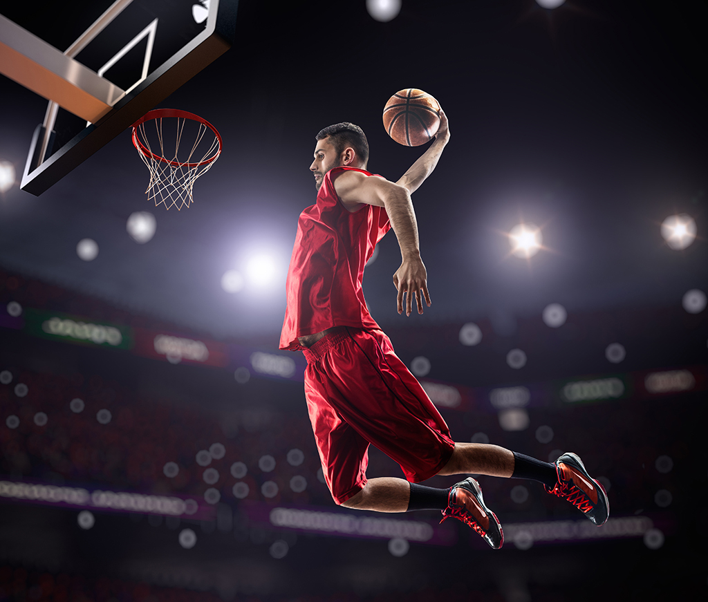 red Basketball player in action